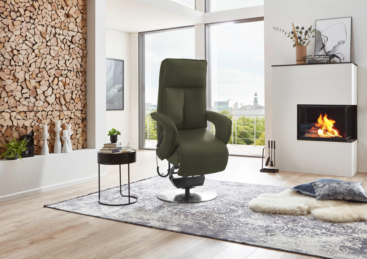 RELAXSESSEL in Leder Grün  - Chromfarben/Grün, Design, Leder/Metall (77/110/87cm) - Valdera
