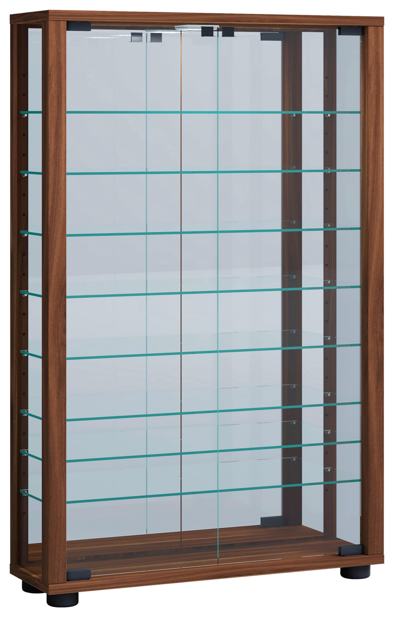 VÄGGHÄNGT VITRINSKÅP i nötfärg   - nötfärg/svart, Modern, trämaterial/glas (59/91,3/18cm) - MID.YOU