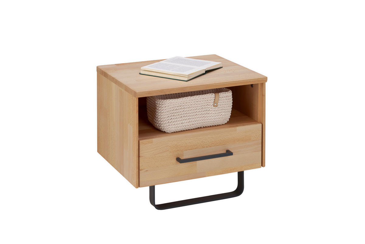 NACHTTISCH 45/45/42 cm  massiv Buche Buchefarben  - Anthrazit/Buchefarben, Natur, Holz/Metall (45/45/42cm) - Linea Natura