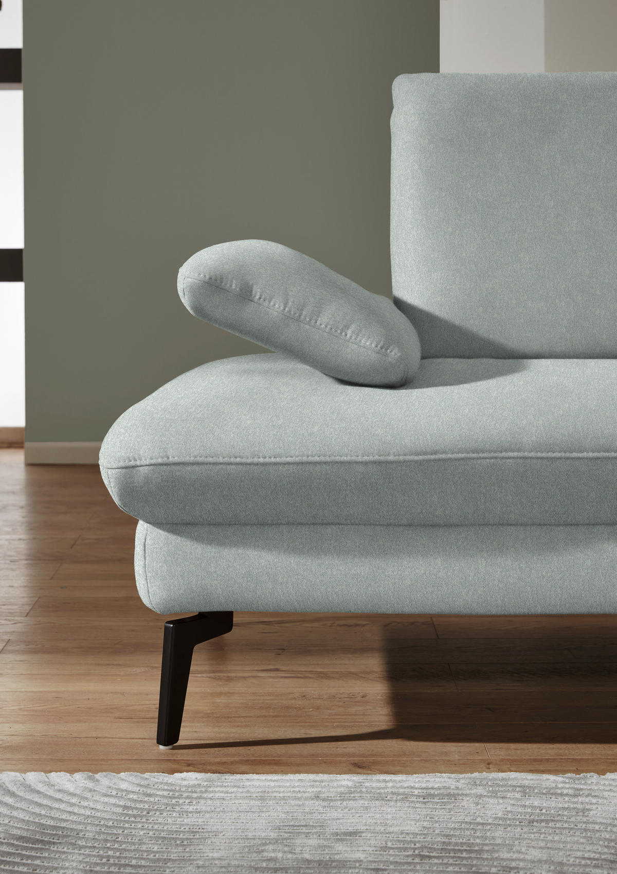 ECKSOFA in Chenille, Mikrofaser Hellblau, Salbeigrün  - Salbeigrün/Schwarz, Design, Textil/Metall (299/157cm) - Dieter Knoll