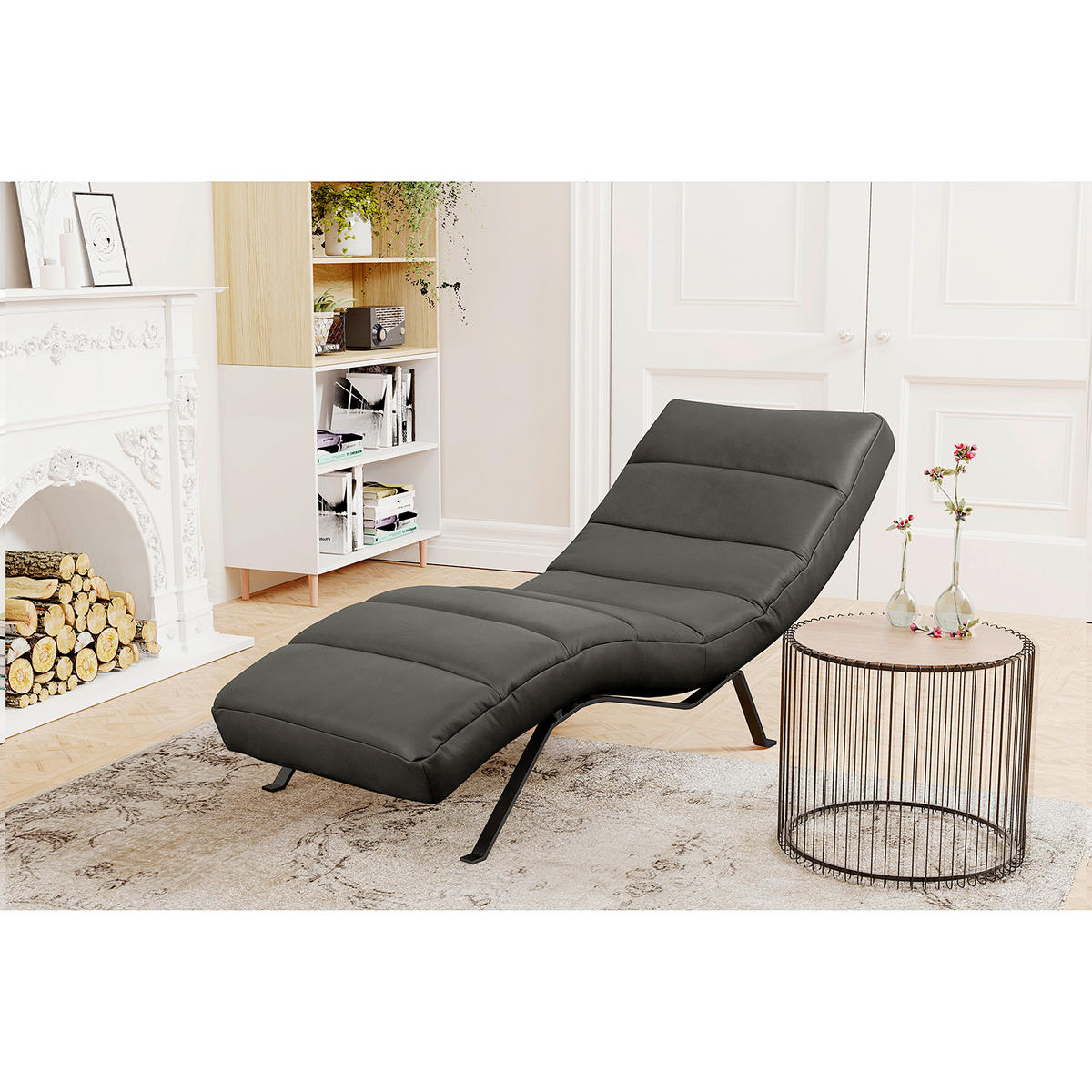 RELAXLIEGE in Echtleder Schwarz  - Schwarz, Design, Leder/Metall (65/65-95/171cm) - Livetastic