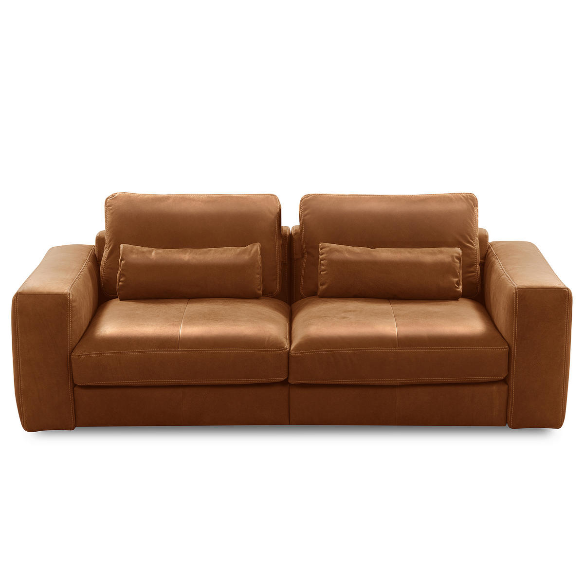 2-SITZER-SOFA  in Echtleder Cognac   - Cognac/Beige, Design, Leder/Kunststoff (240/85/123cm) - Livetastic