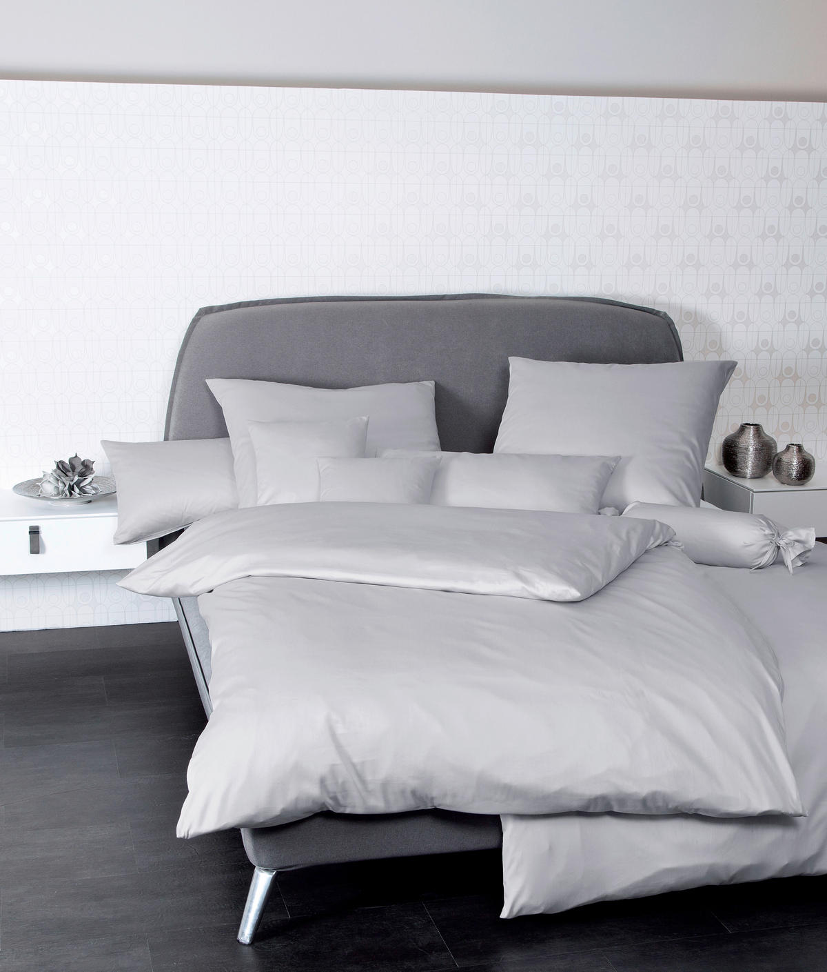 BETTWÄSCHE Giacomo Makosatin 155/220 cm  - Platinfarben, Basics, Textil (155/220cm) - Janine