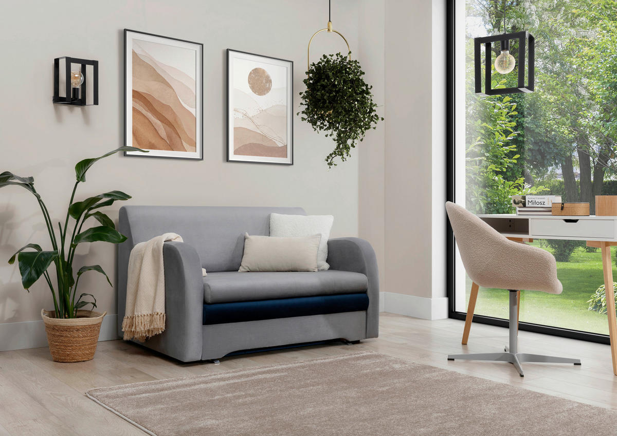 SCHLAFSOFA Samt Grau, Dunkelblau  - Schwarz/Dunkelblau, Design, Kunststoff/Textil (130/85/103cm) - MID.YOU