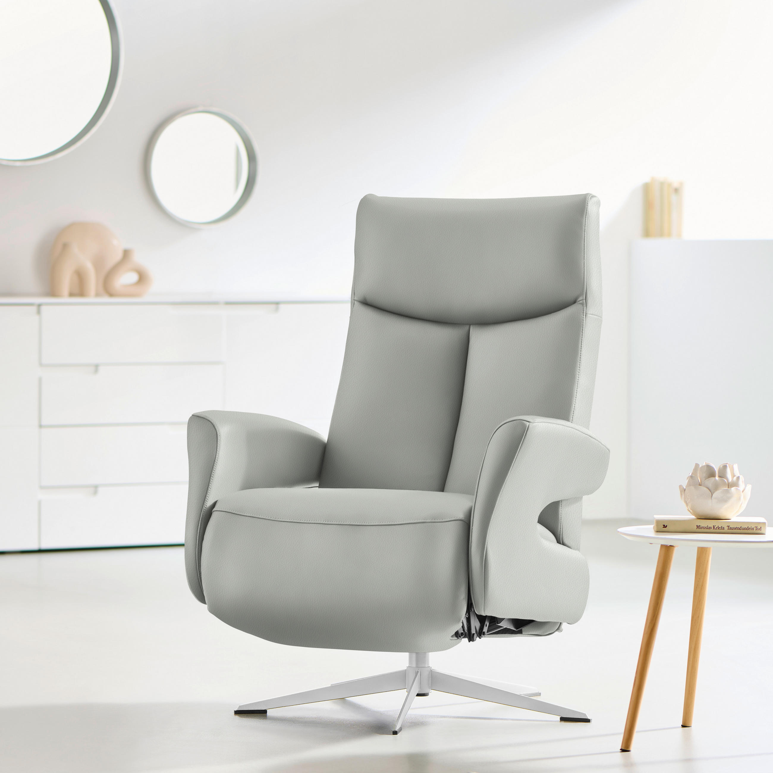 RELAXSESSEL in Leder Grau  - Chromfarben/Grau, Design, Leder/Metall (74/105/82cm) - Welnova