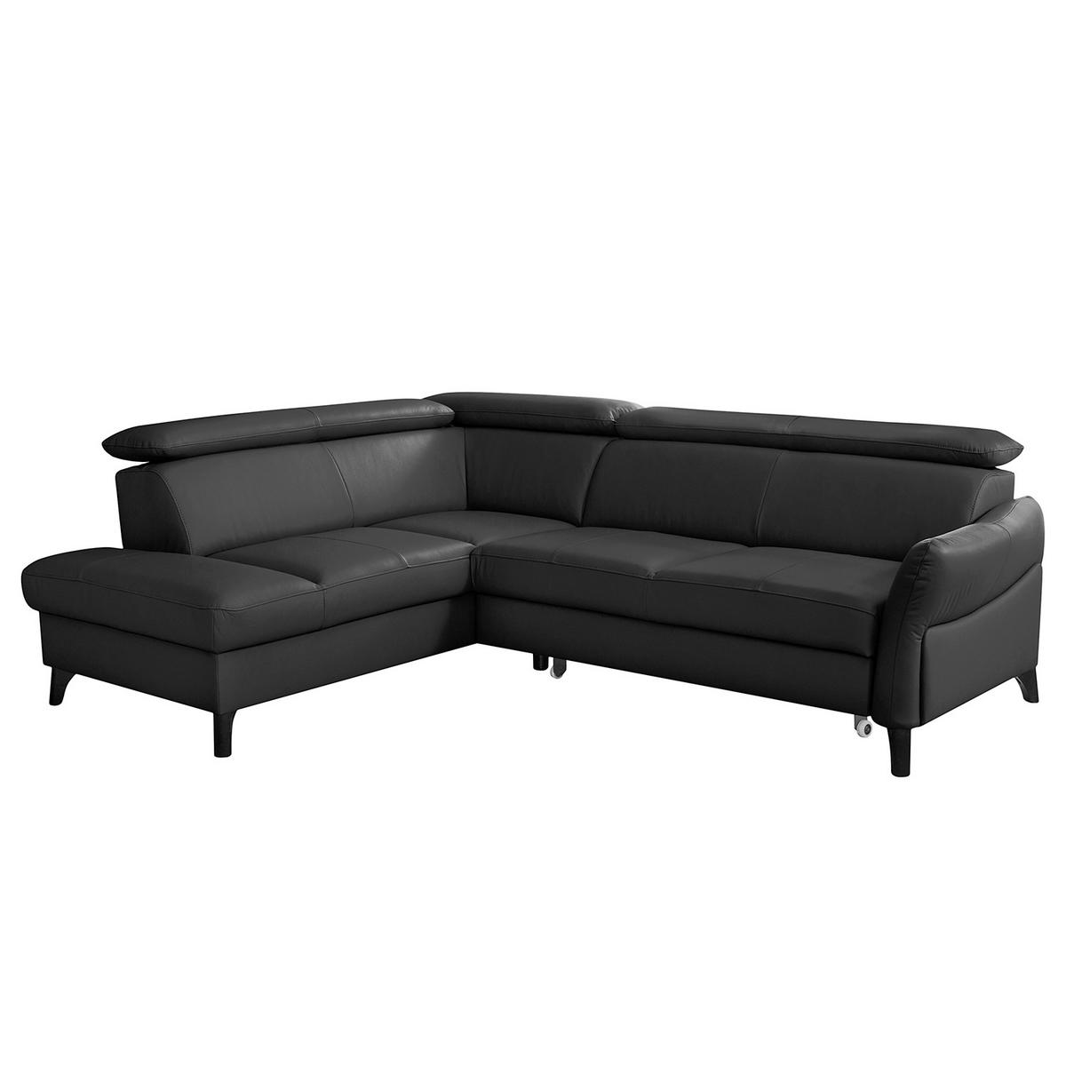 ECKSOFA Schwarz Echtleder Lederlook  - Schwarz, Design, Leder/Holz (199/244cm) - Livetastic