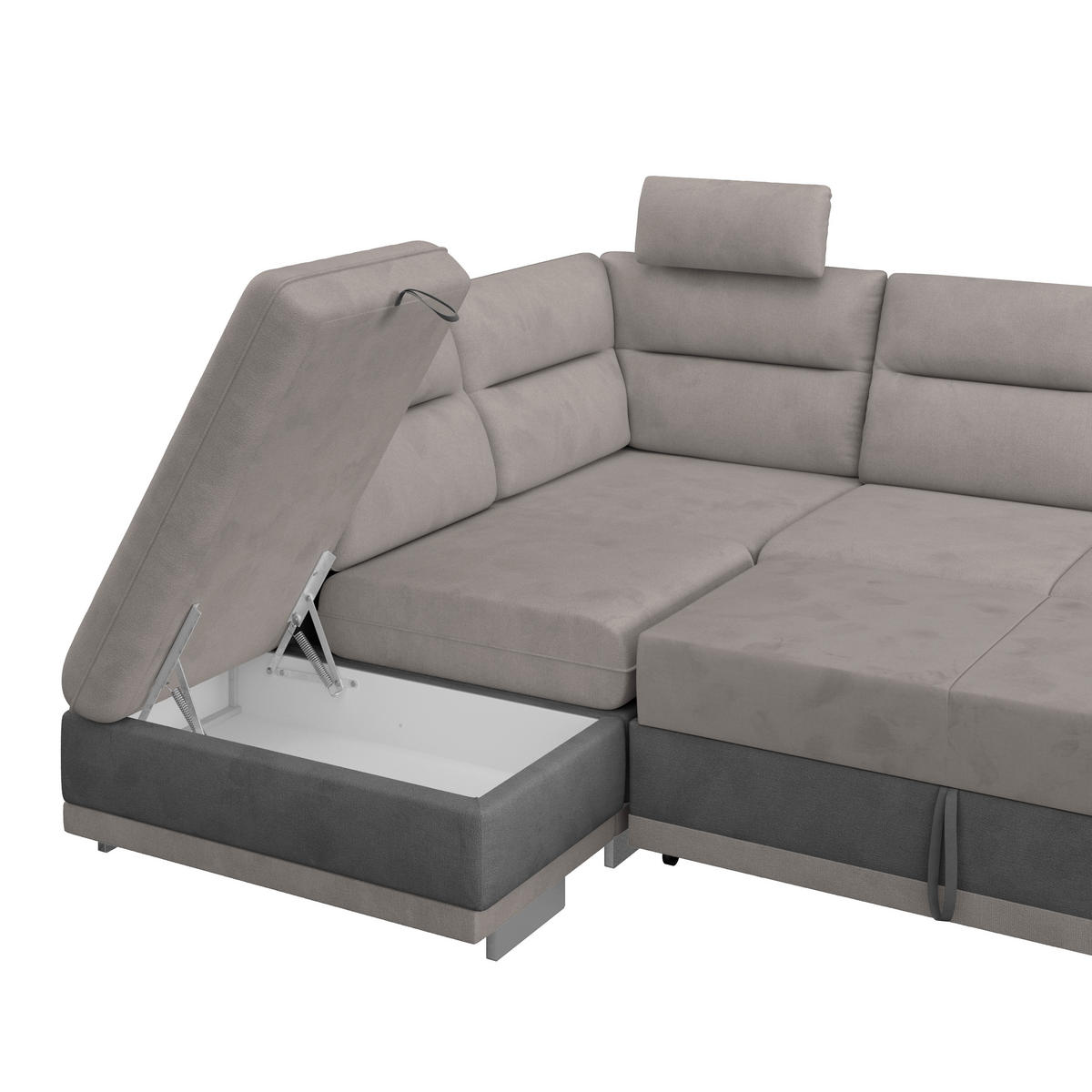 WOHNLANDSCHAFT in Velours Grau, Hellgrau  - Chromfarben/Hellgrau, Konventionell, Textil/Metall (217/264cm) - MID.YOU