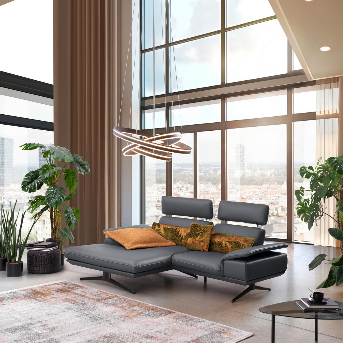 ECKSOFA  in Echtleder Dunkelgrau  150/242 cm  - Dunkelgrau/Beige, Design, Leder/Metall (150/242cm) - Koinor