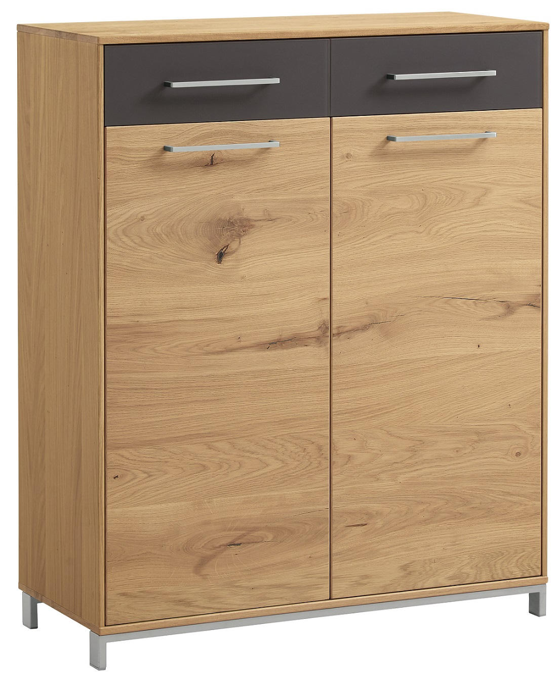 KOMMODE 86/105/37 cm Eiche, Balkeneiche furniert, teilmassiv - Edelstahlfarben/Eichefarben, Design, Glas/Holz (86/105/37cm)
