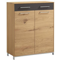 KOMMODE 86/105/37 cm  in Anthrazit, Eichefarben  - Edelstahlfarben/Eichefarben, Design, Glas/Holz (86/105/37cm)