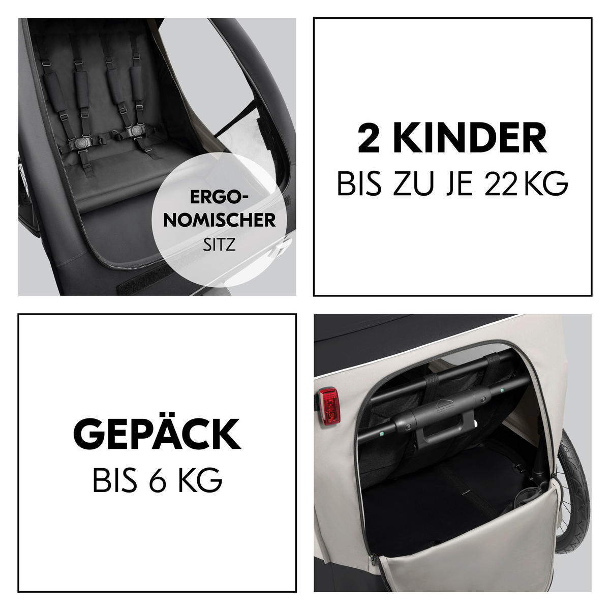 FAHRRADANHÄNGER   Dryk Duo Plus  - Schwarz, Basics, Kunststoff/Textil (79/107/114cm) - Hauck