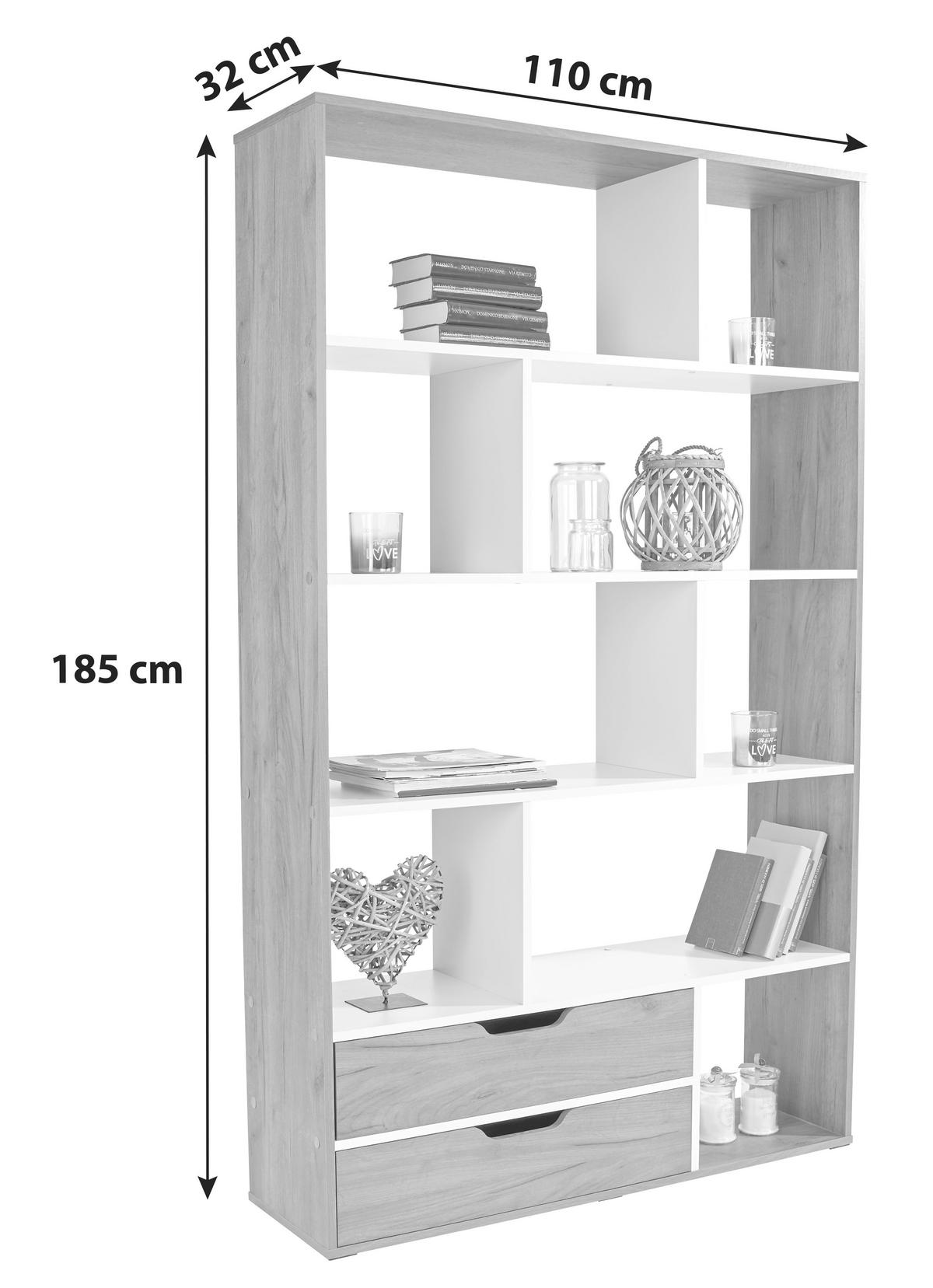 PREDELNA STENA 110/185/32 cm barve hrasta, siva  - siva/barve hrasta, Moderno, leseni material (110/185/32cm) - Carryhome