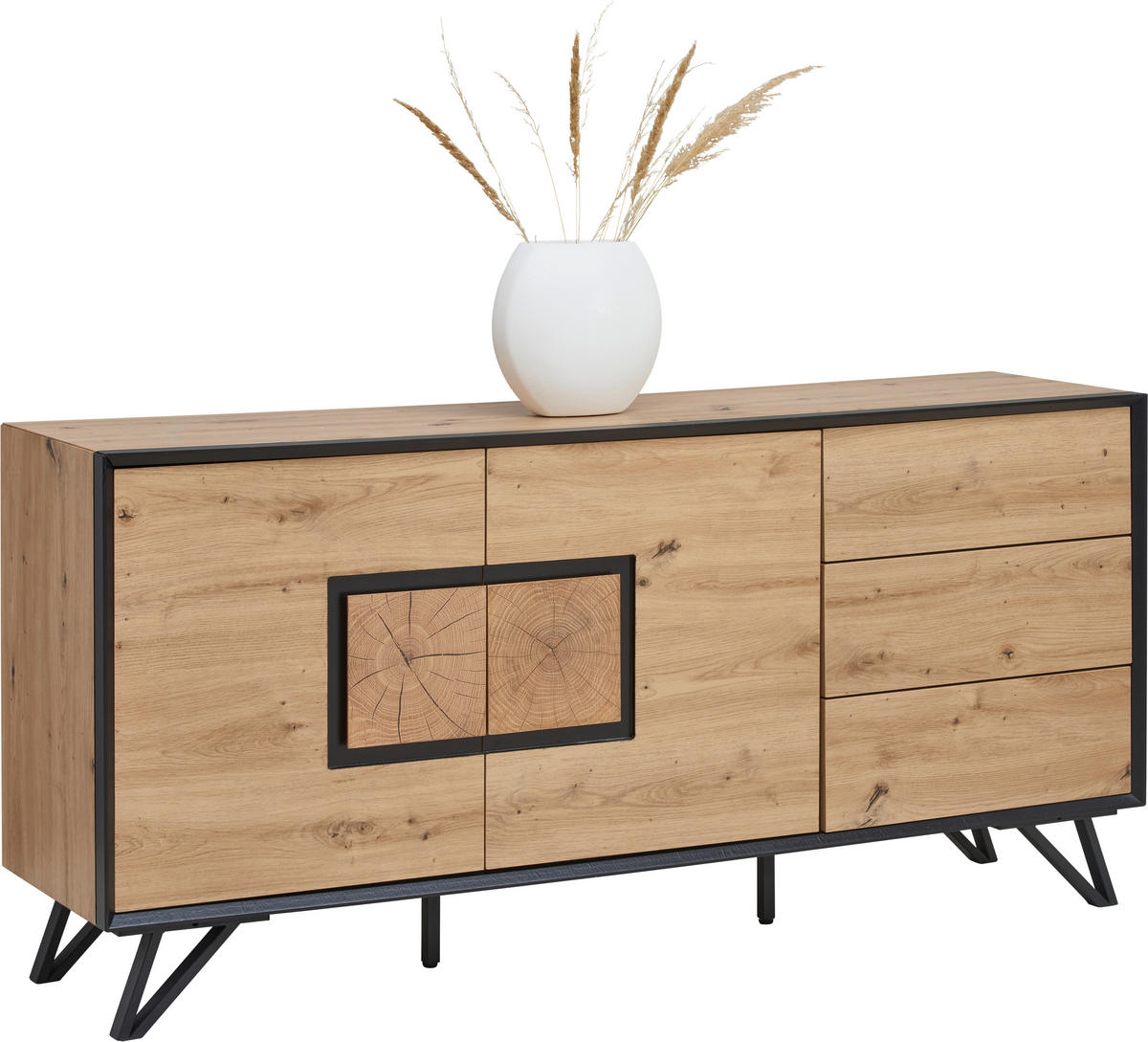 SIDEBOARD 160/75/40 cm  - svart/ekfärgad, metall/trämaterial (160/75/40cm)