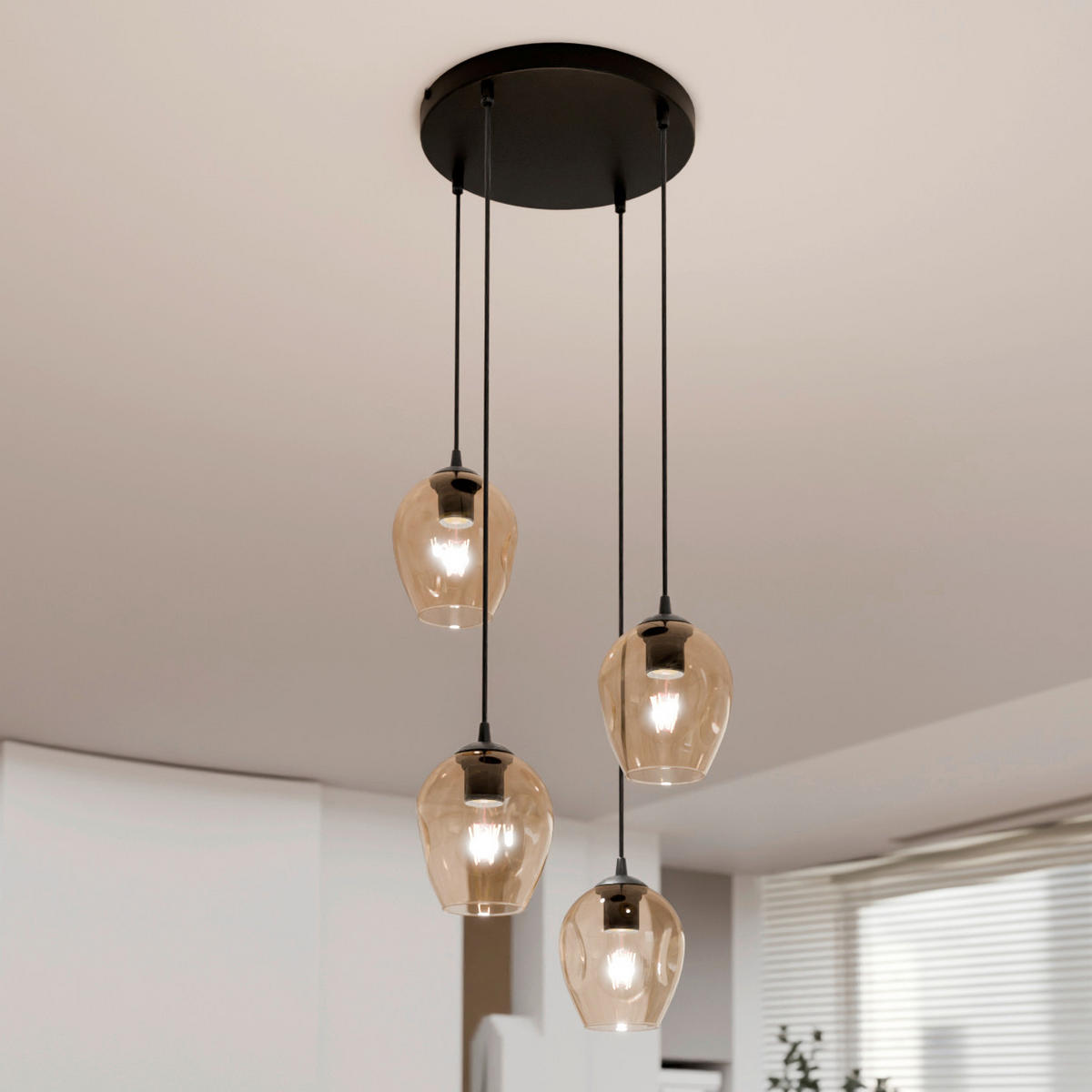 HÄNGELEUCHTE  40/40/100 cm    - Schwarz, KONVENTIONELL, Glas/Metall (40/40/100cm)