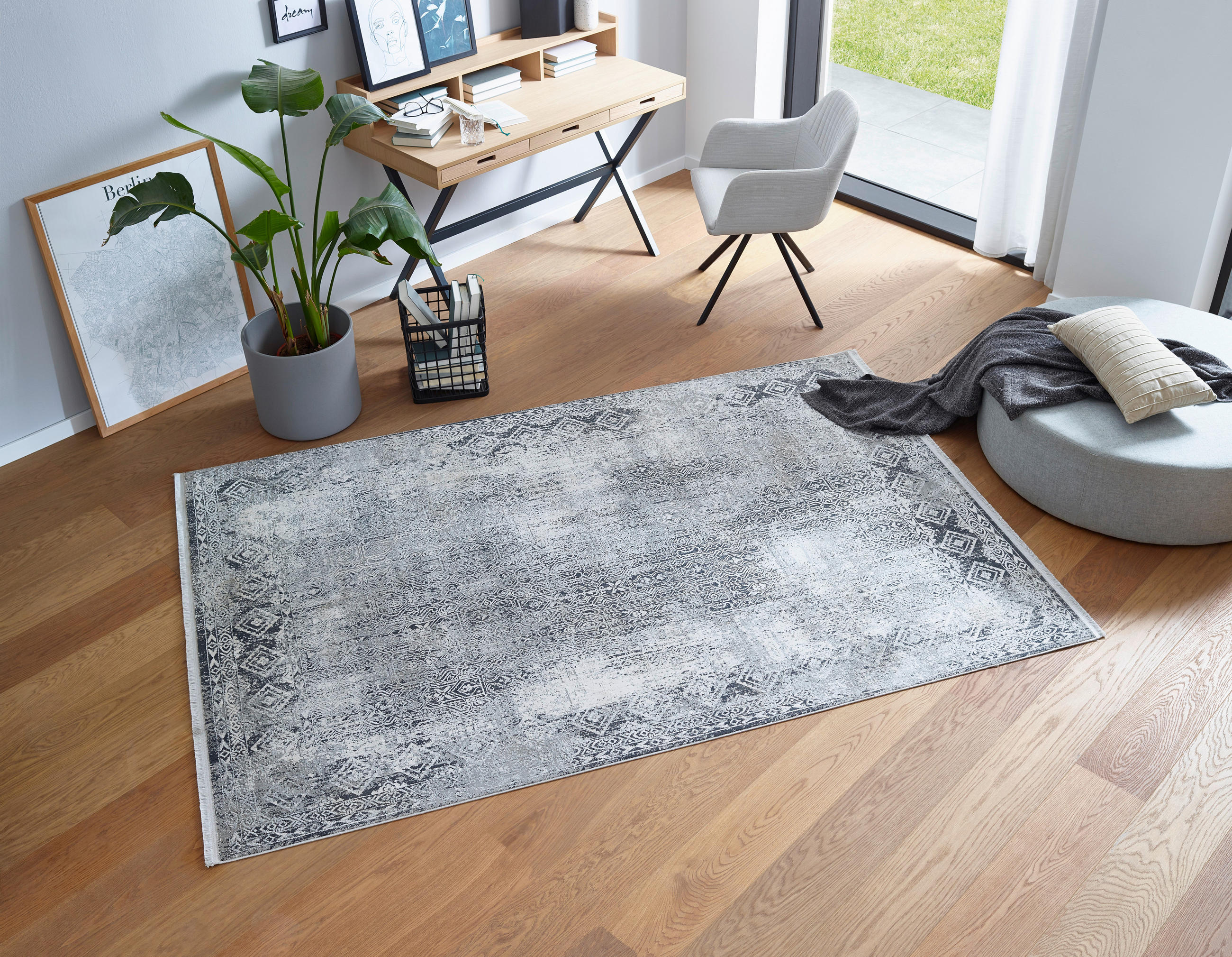 WEBTEPPICH 80/150 cm Positano Creme, Grau, Hellgrau, Dunkelgrau  - Dunkelgrau/Creme, KONVENTIONELL, Textil (80/150cm) - Novel