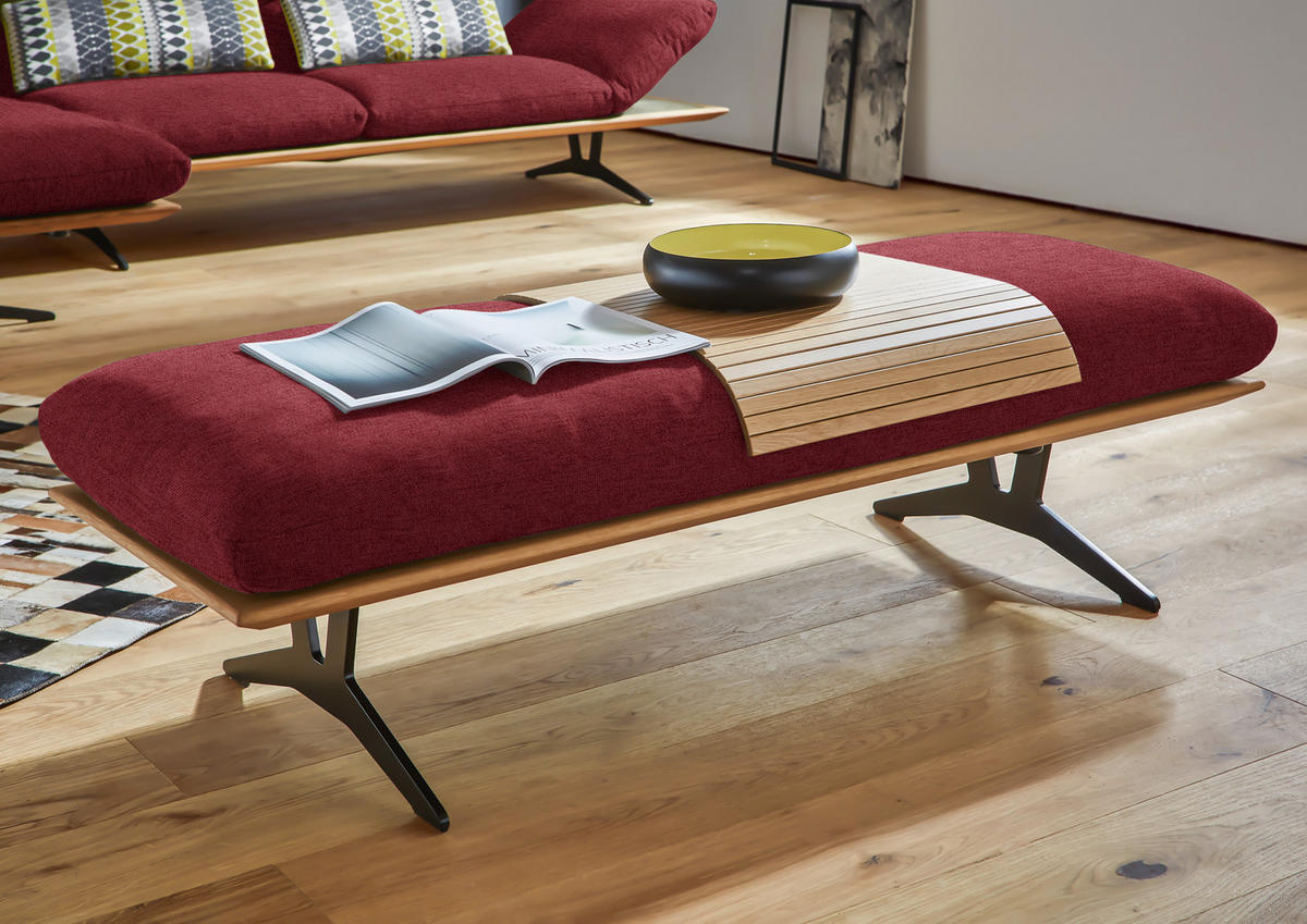 HOCKERBANK in Holz, Textil Rot  - Rot/Schwarz, Design, Holz/Textil (150/43/60cm) - Dieter Knoll