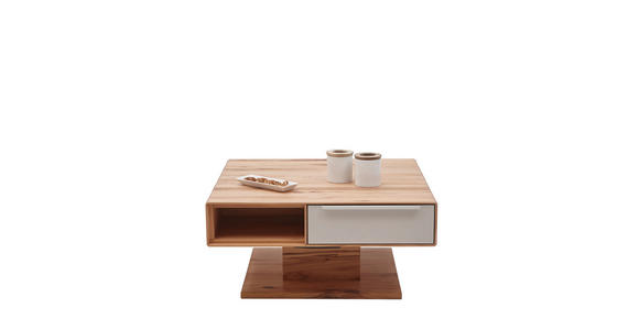 COUCHTISCH in Holz, Glas 82/82/40-72,5 cm - Buchefarben/Weiß, Design, Glas/Holz (82/82/40-72,5cm) - Valnatura