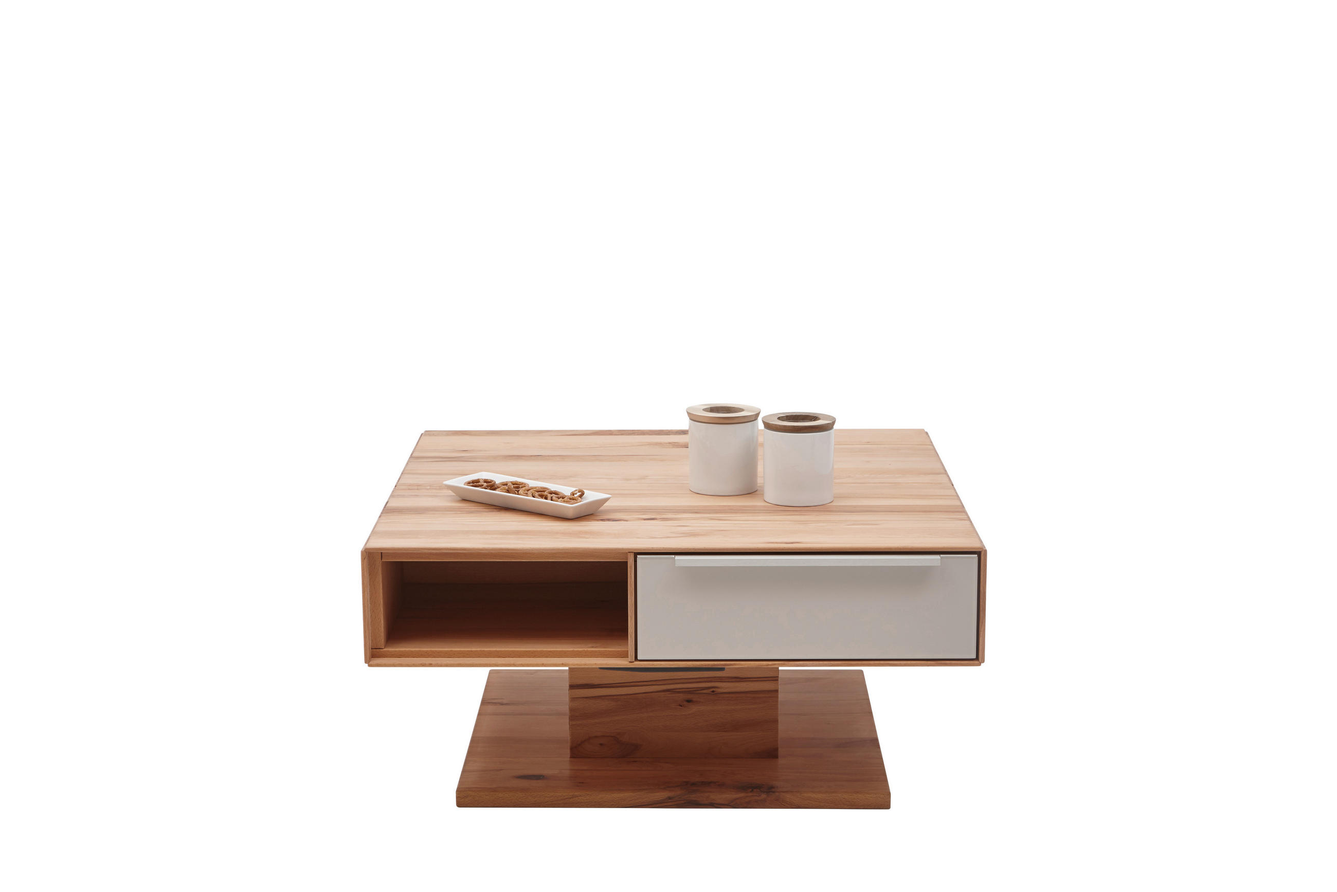 COUCHTISCH in Holz, Glas 82/82/40-72,5 cm  - Weiss/Buchefarben, Design, Glas/Holz (82/82/40-72,5cm) - Valnatura