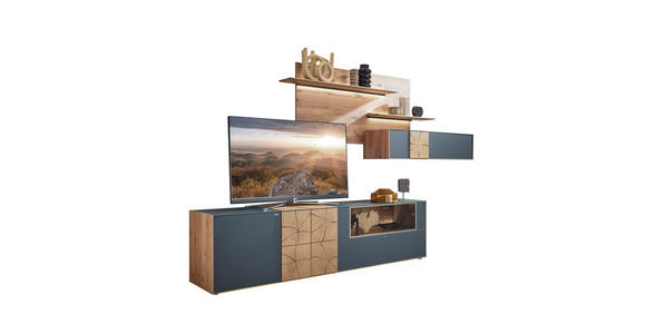 WOHNWAND in Anthrazit, Eichefarben 327/196/49 cm - Eichefarben/Anthrazit, Design, Glas/Holz (327/196/49cm) - Valnatura