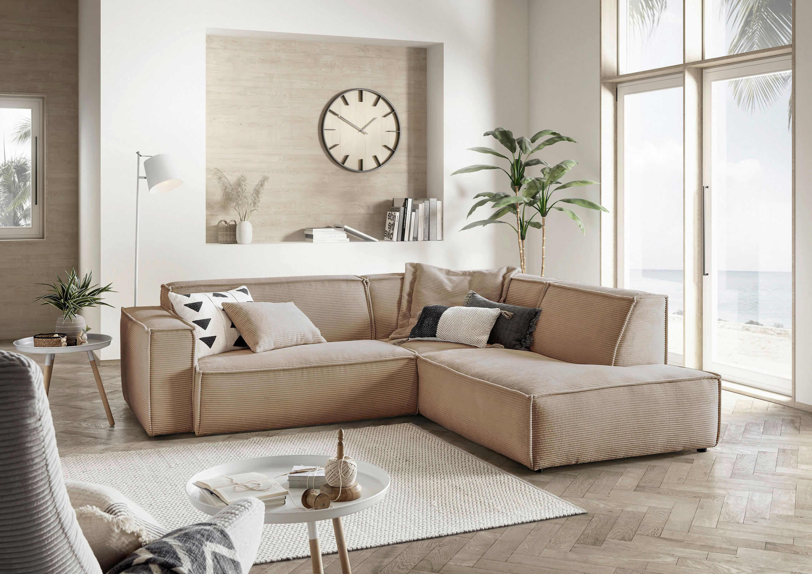 ECKSOFA Taupe Cord - Taupe/Schwarz, KONVENTIONELL, Kunststoff/Textil (254/224cm) - Hom`in