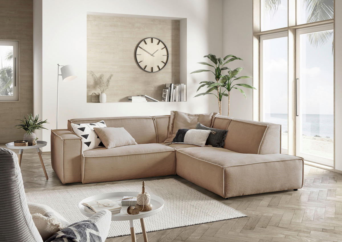 ECKSOFA Taupe Cord  - Taupe/Schwarz, KONVENTIONELL, Kunststoff/Textil (254/224cm) - Hom`in