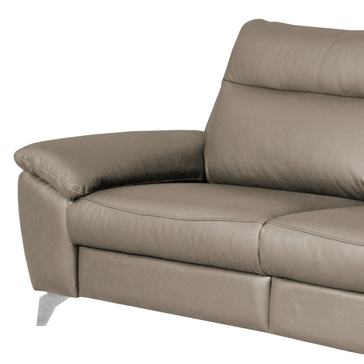 2,5-SITZER 216/95/96 cm PERLE in Echtleder Taupe   - Taupe/Chromfarben, Design, Leder/Metall (216/95/96cm) - Livetastic