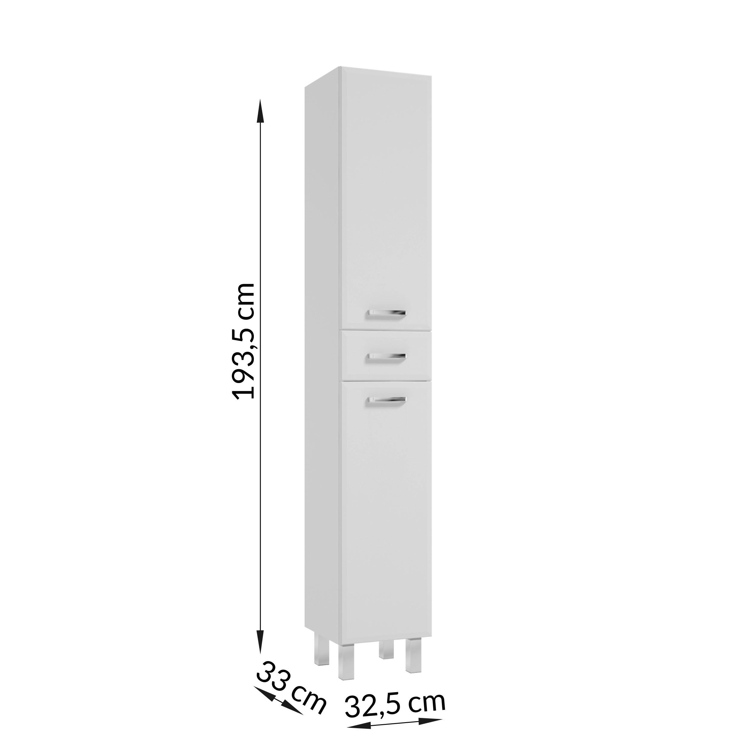 HOCHSCHRANK 32,5/193,5/33 cm  - Chromfarben/Weiß, MODERN, Holzwerkstoff/Metall (32,5/193,5/33cm) - MID.YOU