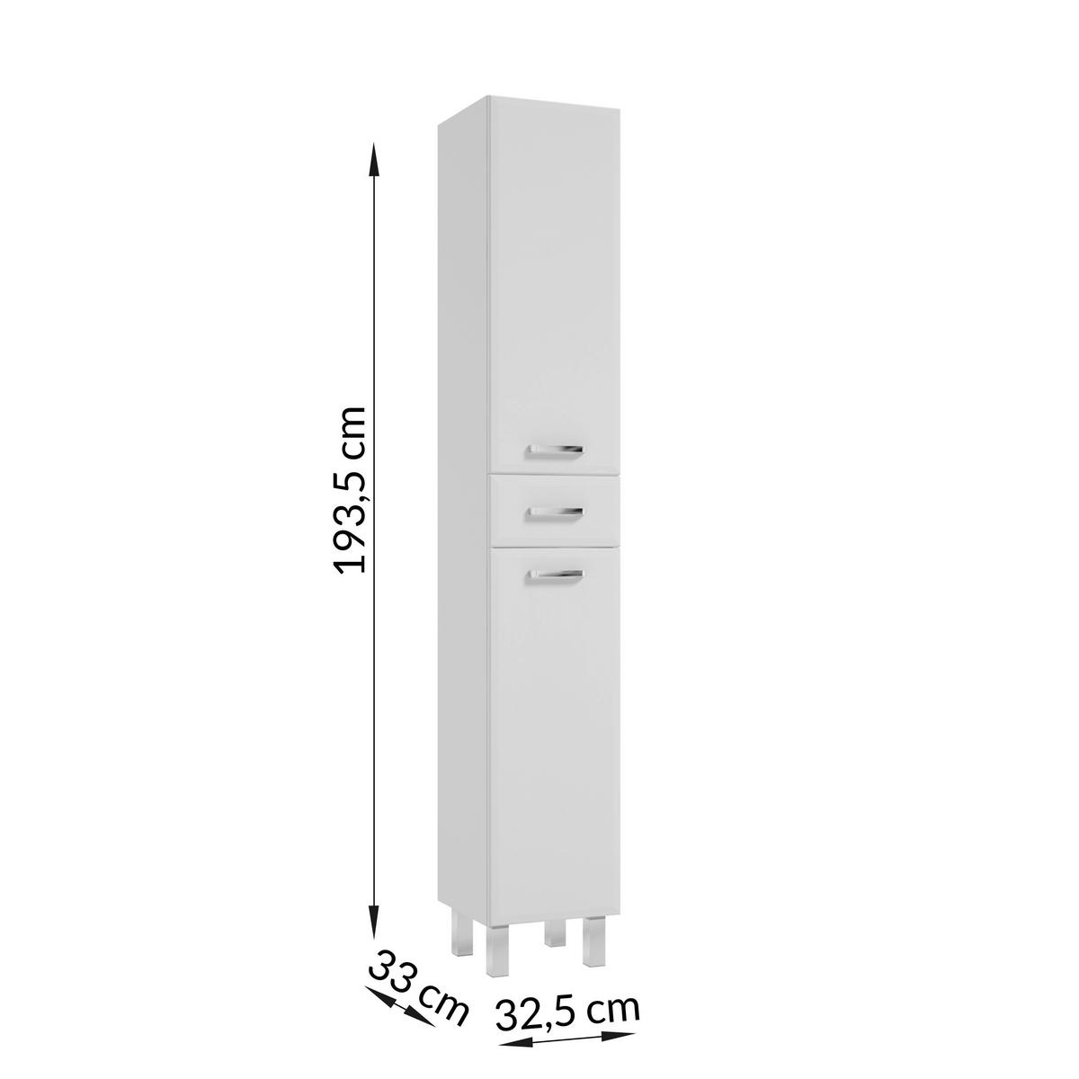 HOCHSCHRANK 32,5/193,5/33 cm  - Chromfarben/Weiß, MODERN, Holzwerkstoff/Metall (32,5/193,5/33cm) - MID.YOU