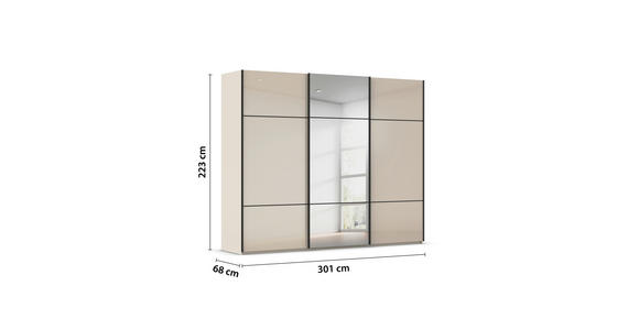 SCHWEBETÜRENSCHRANK 301/223/68 cm 3-türig Champagner - Champagner/Schwarz, KONVENTIONELL, Glas/Holzwerkstoff (301/223/68cm) - Novel