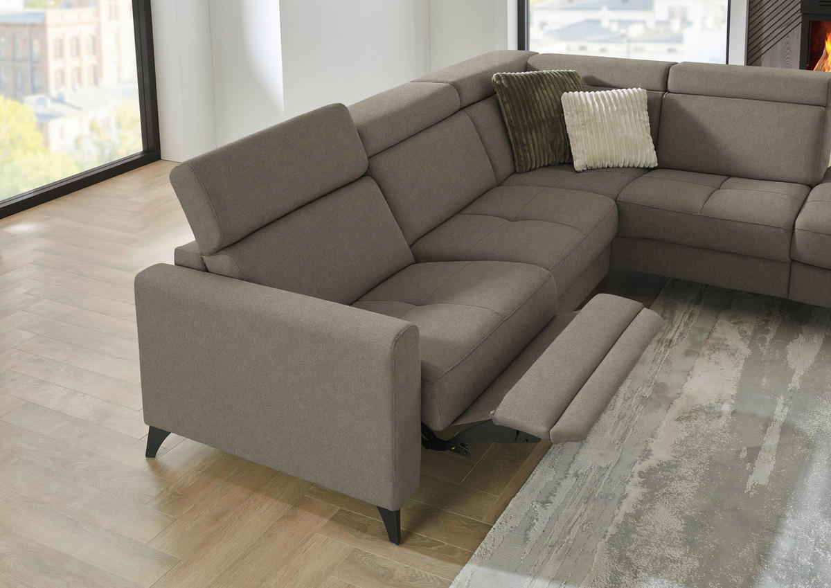 ECKSOFA Flachgewebe Graubraun  - Graubraun/Schwarz, Konventionell, Textil/Metall (276/214cm) - Beldomo System