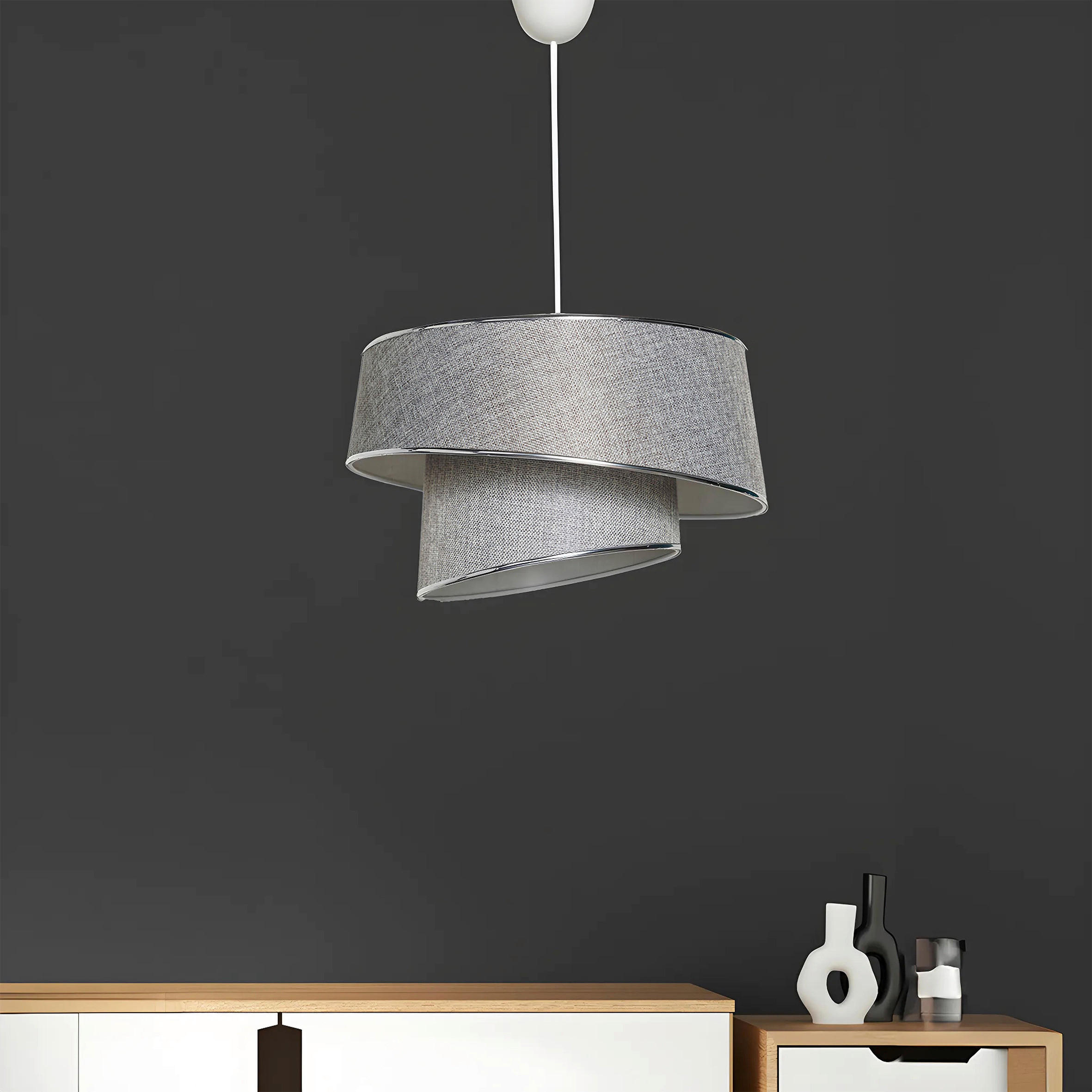 HÄNGELEUCHTE 32/70 cm   - Silberfarben/Hellgrau, Design, Kunststoff/Textil (32/70cm) - P & B