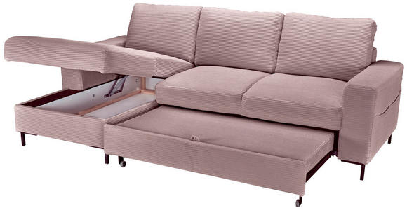 ECKSOFA Altrosa Cord  - Schwarz/Altrosa, KONVENTIONELL, Textil/Metall (150/240cm) - Carryhome