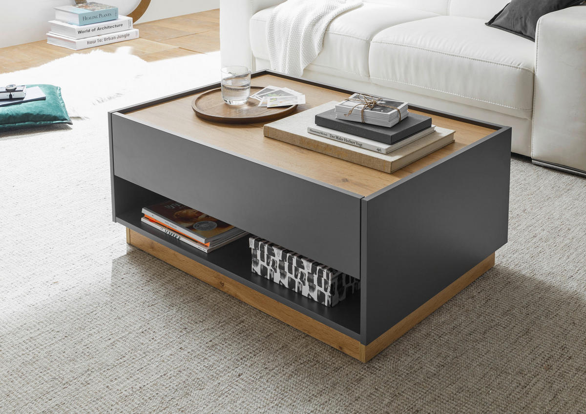 COUCHTISCH 90/60/38 cm rechteckig Anthrazit, Eiche Wotan  - Anthrazit/Eiche Wotan, Design, Holzwerkstoff (90/60/38cm) - Modante