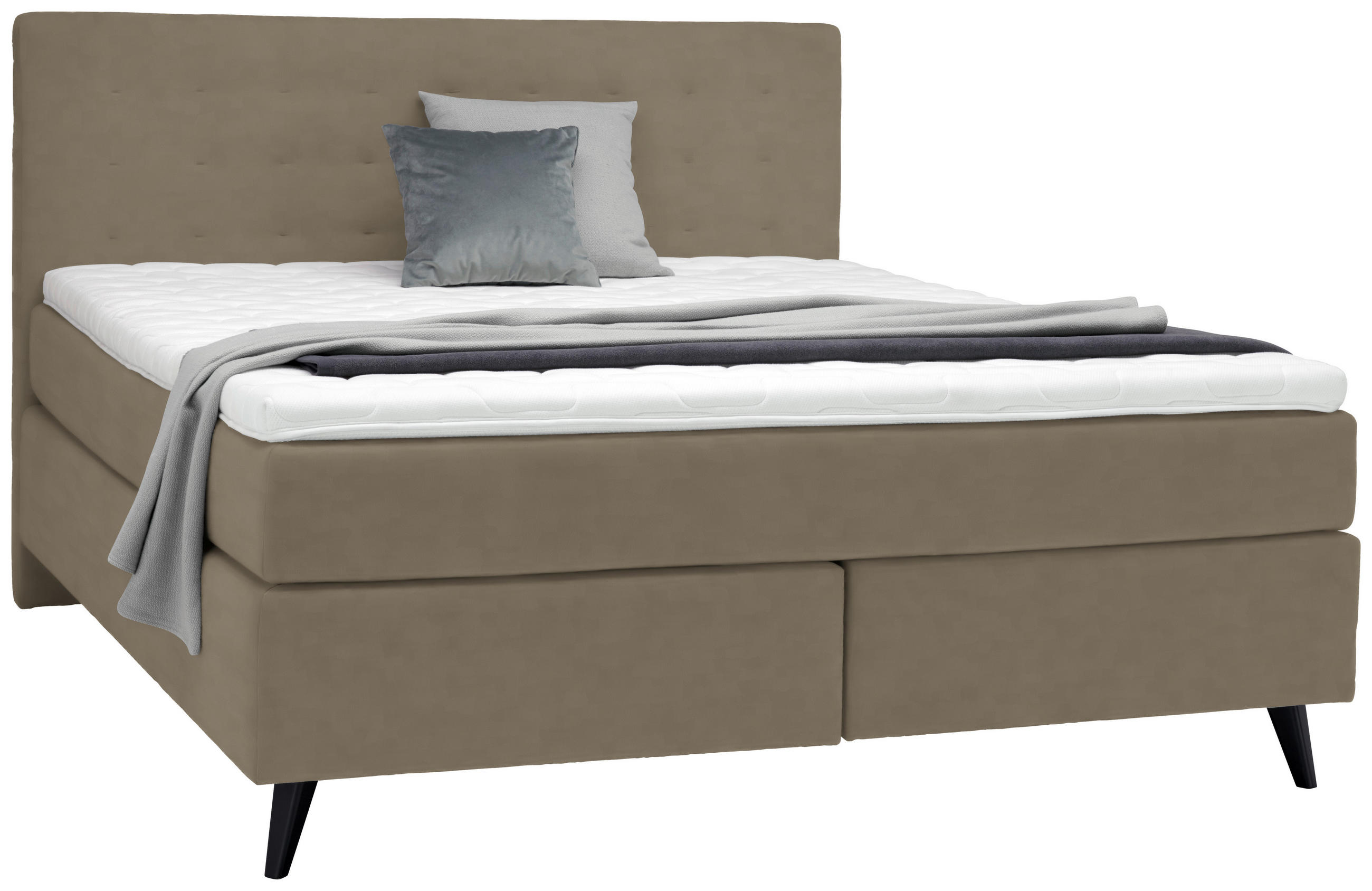 BOXSPRINGBETT 160/200 cm  in Graubraun  - Graubraun/Schwarz, KONVENTIONELL, Holz/Textil (160/200cm) - Voleo