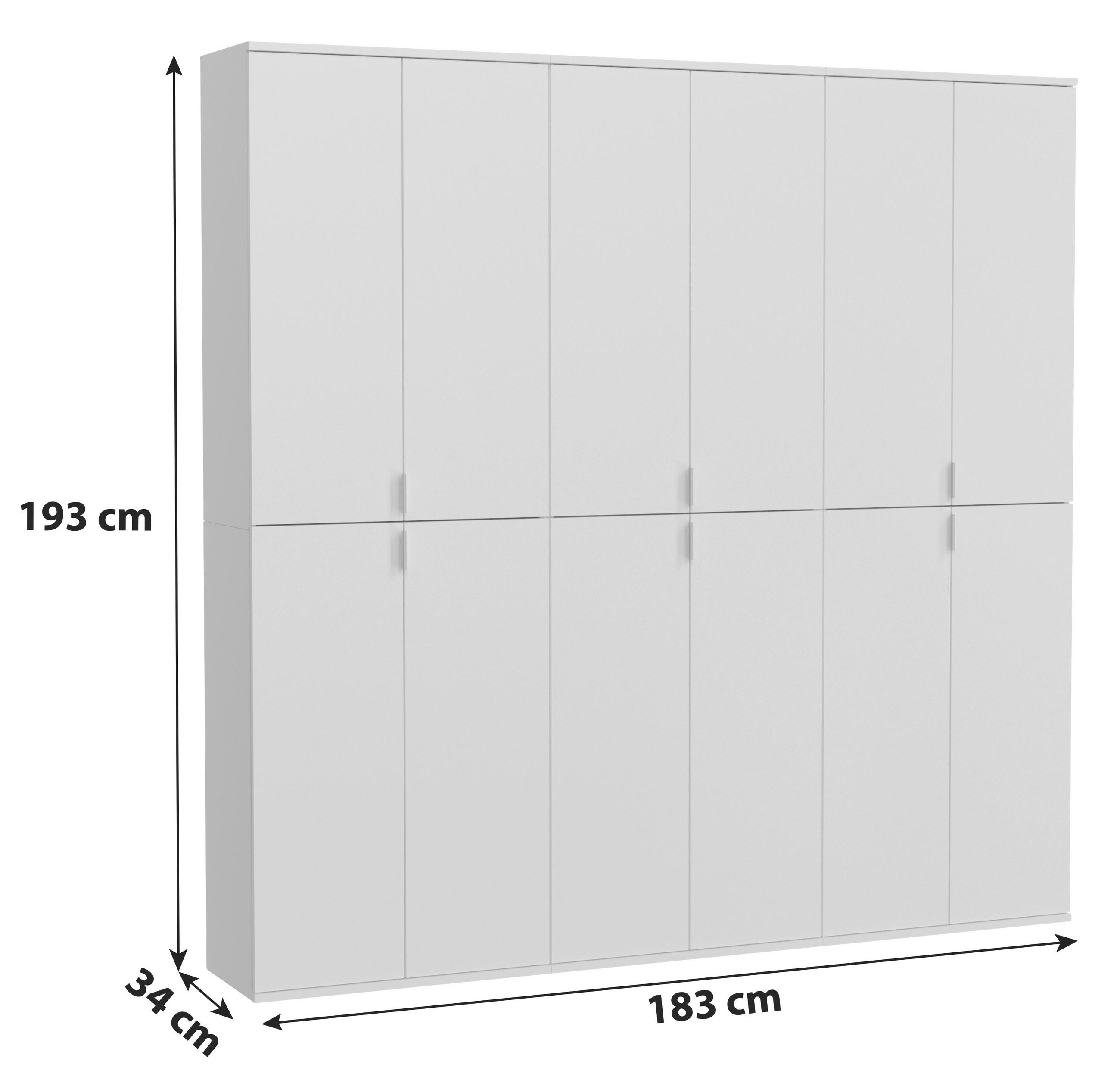 DREHTÜRENSCHRANK 183/193/34 cm 12-türig Weiß  - Chromfarben/Weiß Hochglanz, MODERN, Holzwerkstoff/Metall (183/193/34cm) - MID.YOU