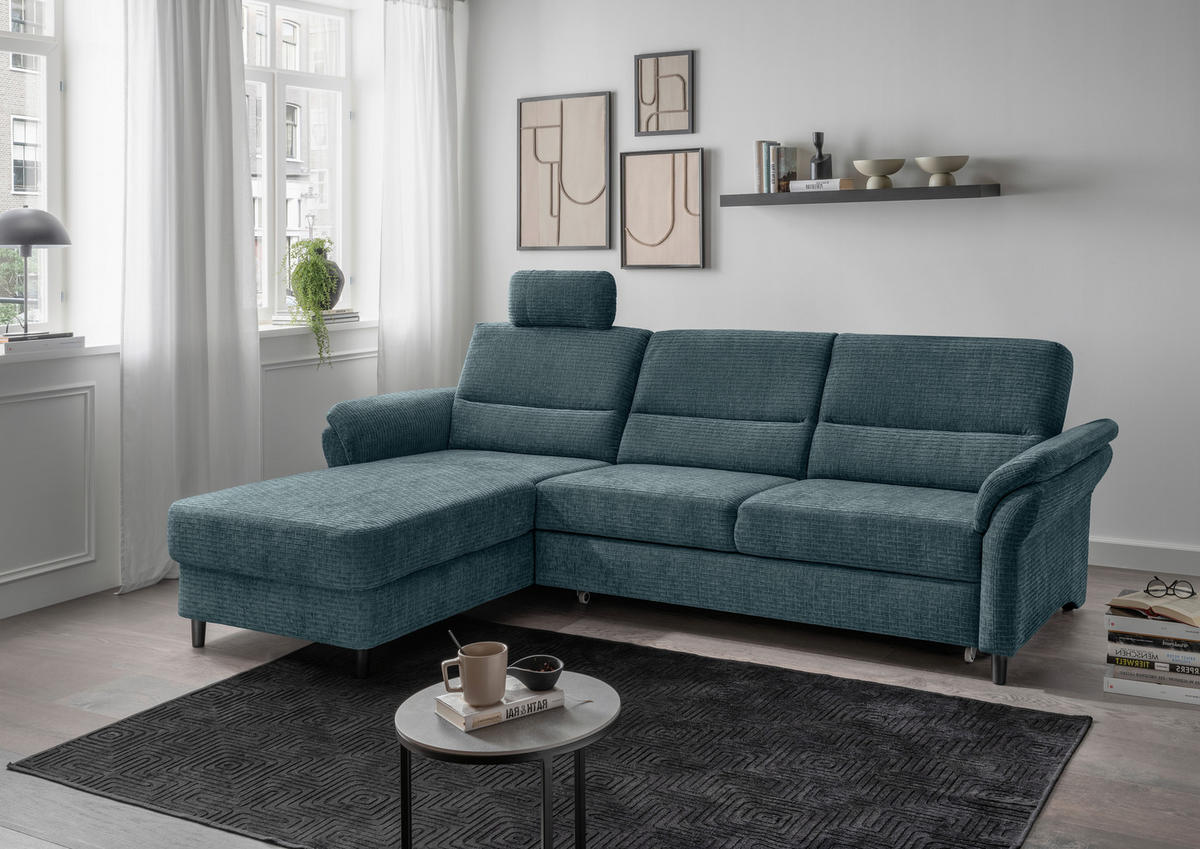 ECKSOFA Blau Mikrofaser  - Blau/Schwarz, MODERN, Holz/Textil (176/279cm) - Livetastic