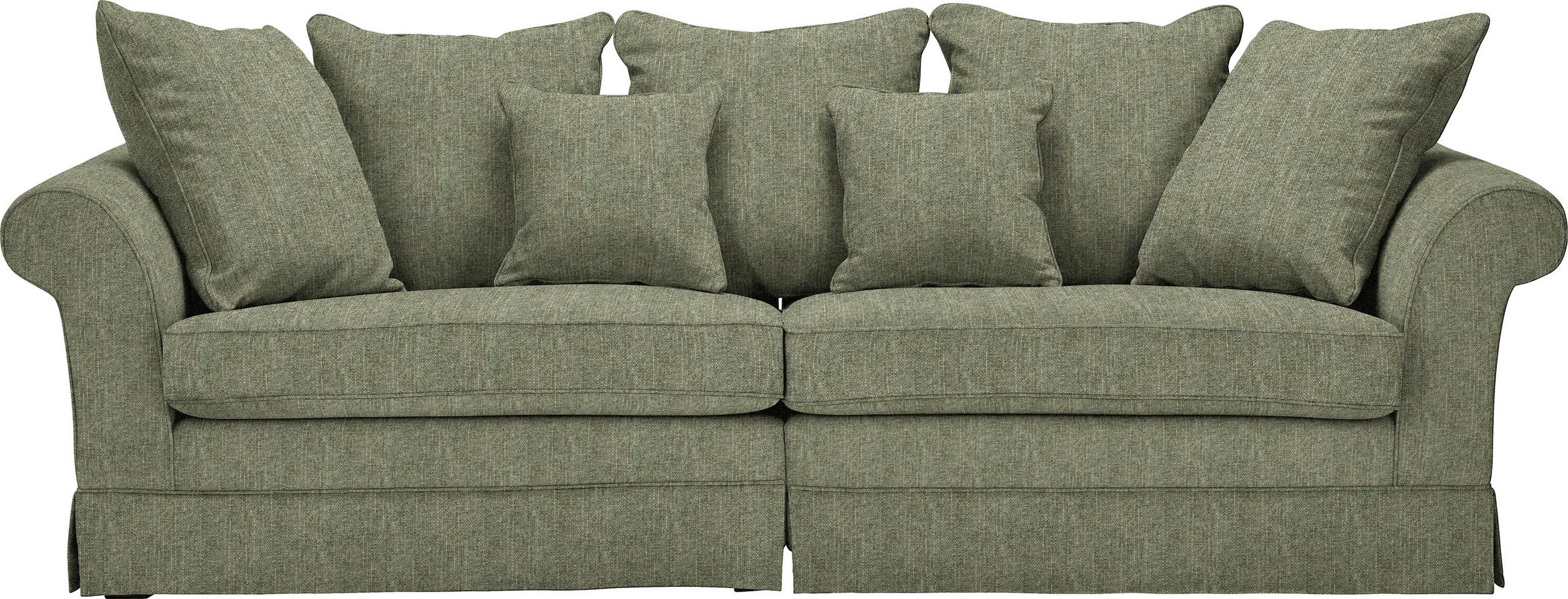 BIGSOFA Flachgewebe Olivgrün  - Dunkelbraun/Olivgrün, Trend, Holz/Textil (264/70/111cm) - MID.YOU