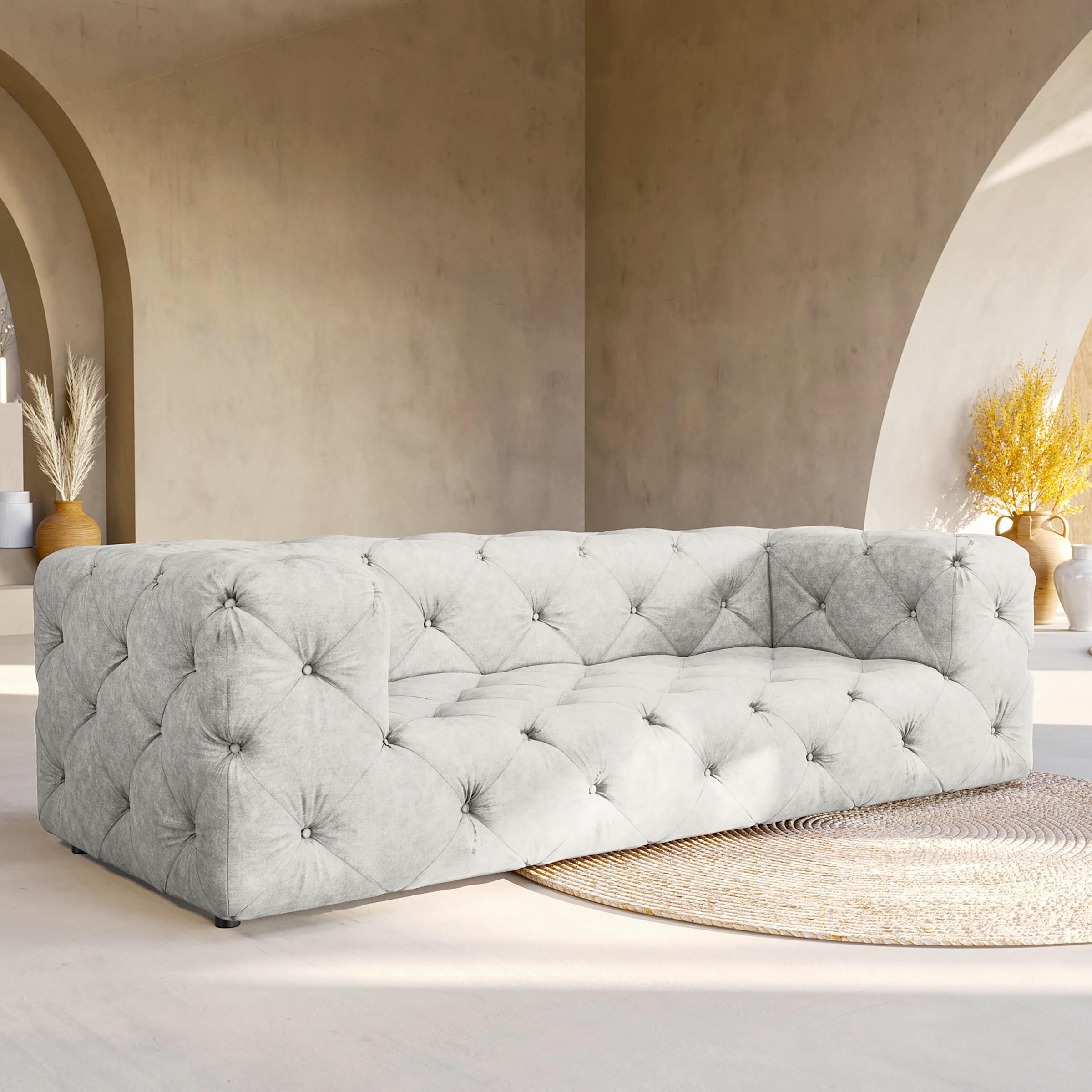3-SITZER-SOFA Mikrofaser Hellgrau  - Hellgrau/Schwarz, Design, Kunststoff/Textil (230/71/100cm) - P & B