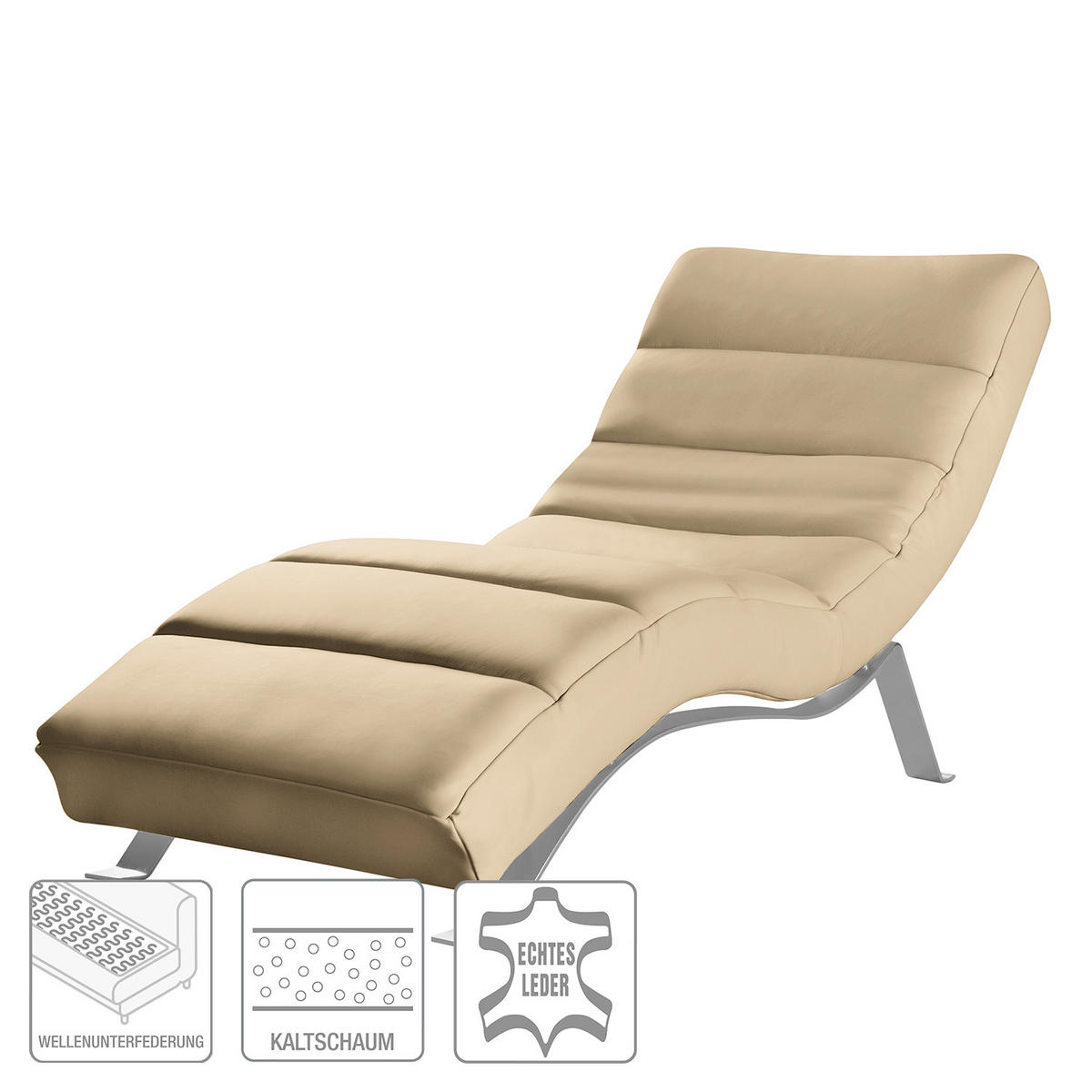 RELAXLIEGE Echtleder Beige  - Beige/Silberfarben, Design, Leder/Metall (65/65-95/171cm) - Livetastic