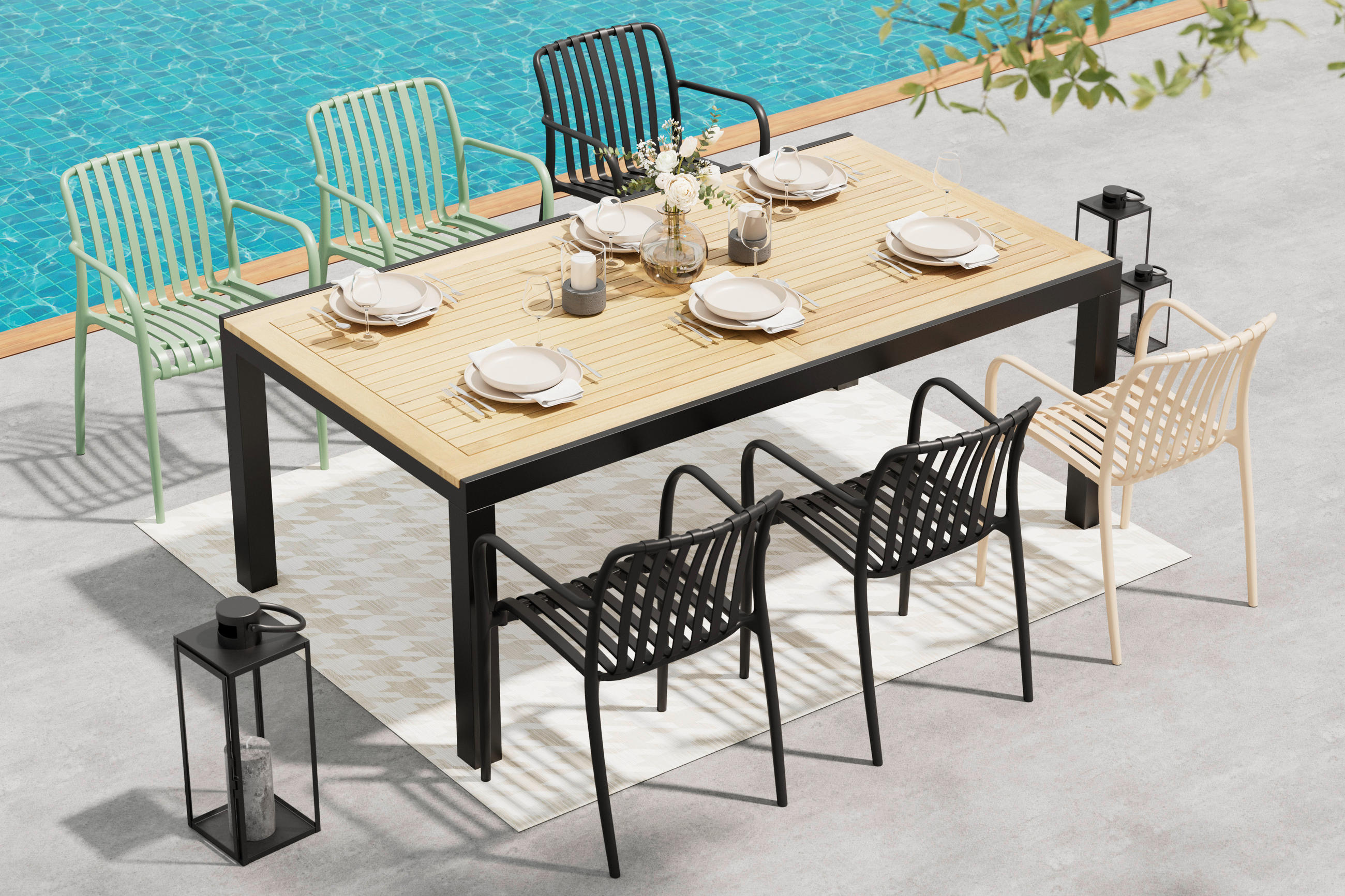 GARTENTISCH  - Anthrazit/Naturfarben, MODERN, Holz/Metall (200-300/76/110cm) - Ambia Garden