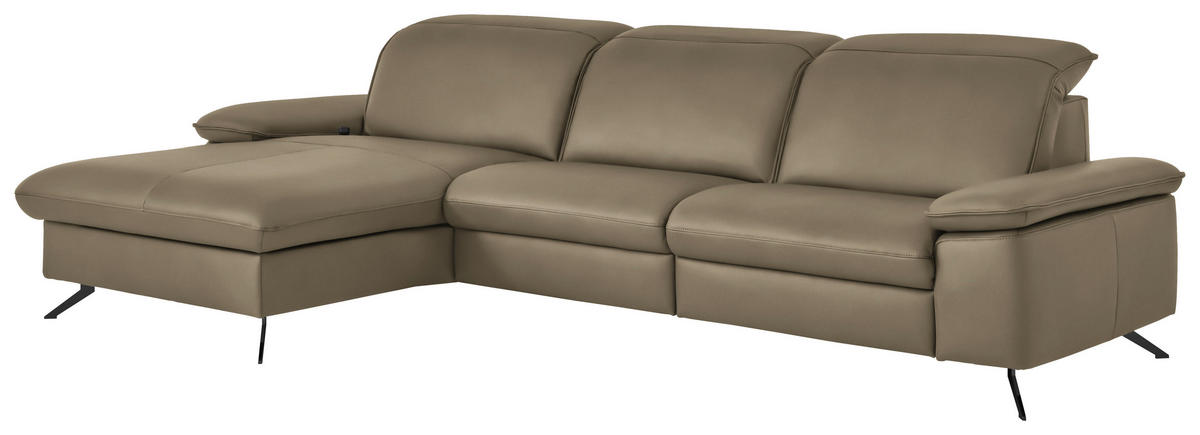 ECKSOFA  Echtleder Schlammfarben  - Schlammfarben/Schwarz, Design, Leder/Metall (169/307cm) - Beldomo Premium