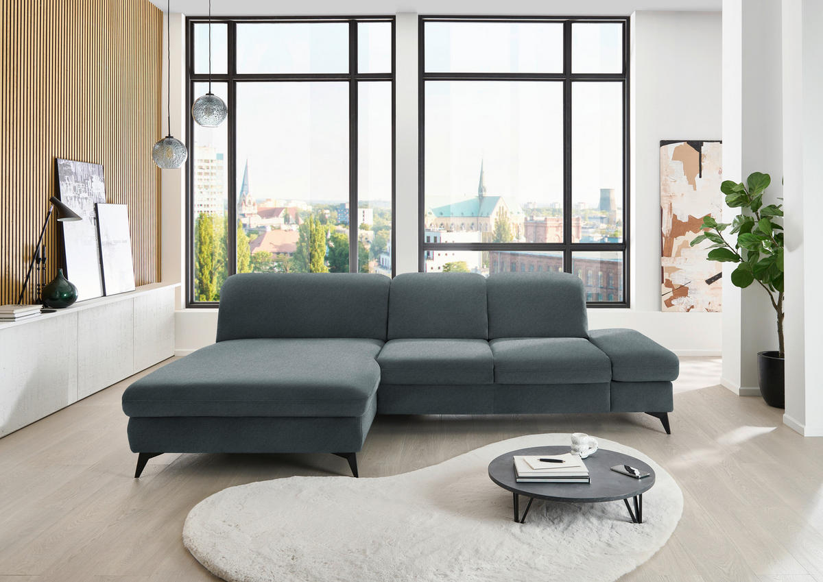 ECKSOFA Chenille Blau  - Blau/Schwarz, Design, Textil/Metall (198/288cm) - Beldomo Style