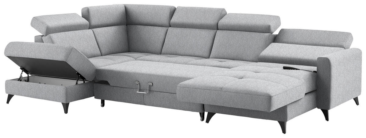 WOHNLANDSCHAFT Flachgewebe Alufarben  - Schwarz/Alufarben, Konventionell, Textil/Metall (215/333/174cm) - Beldomo System