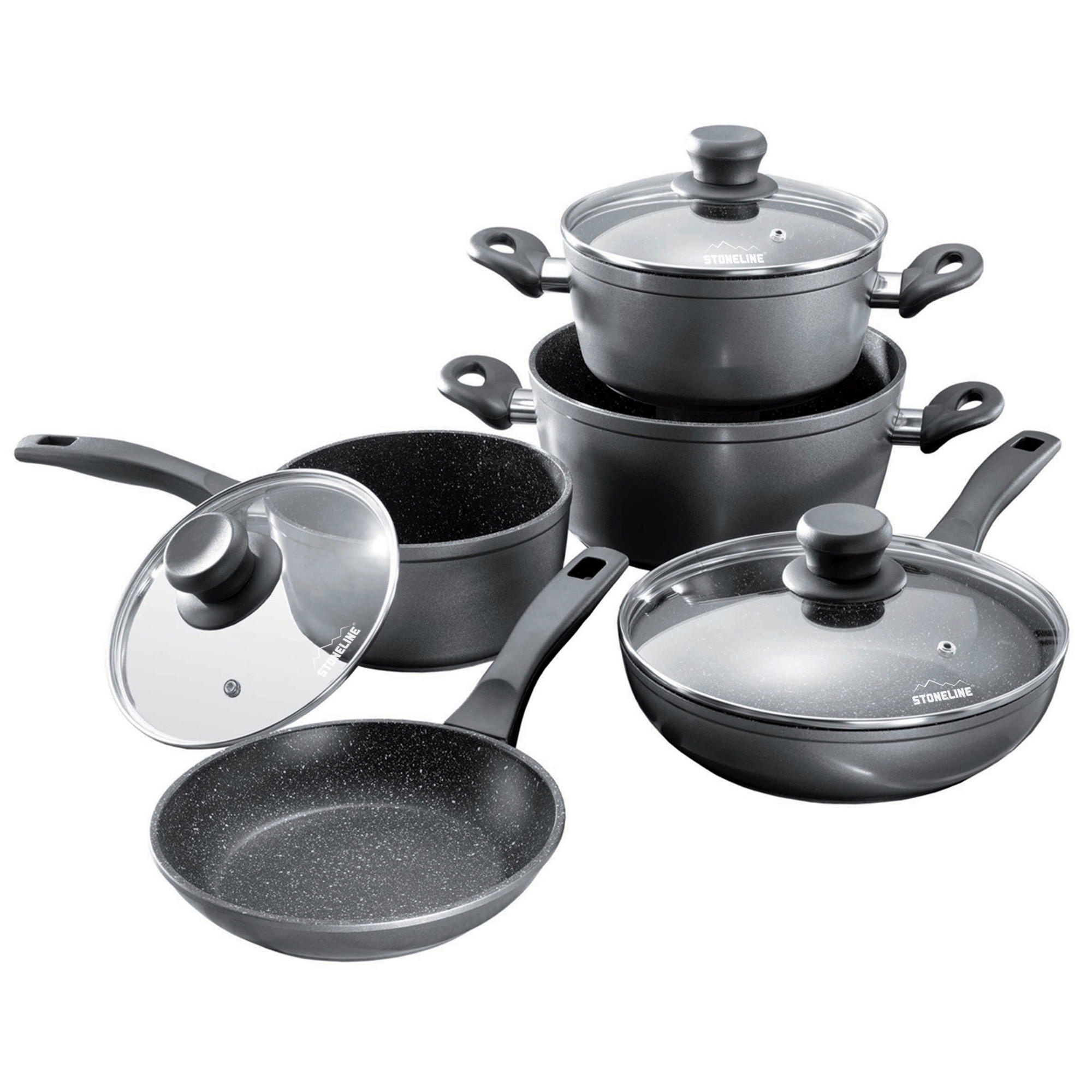 KOCHTOPFSET 8-teilig  - Anthrazit, Basics, Metall - Stoneline
