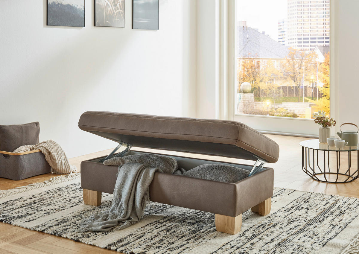 HOCKER in Textil Braun  - Beige/Braun, Konventionell, Holz/Textil (130/47/65cm) - Voleo