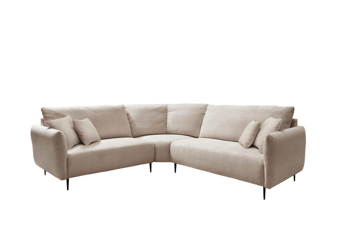 ECKSOFA in Cord Beige  - Beige/Schwarz, Design, Textil/Metall (256/256cm) - Livetastic