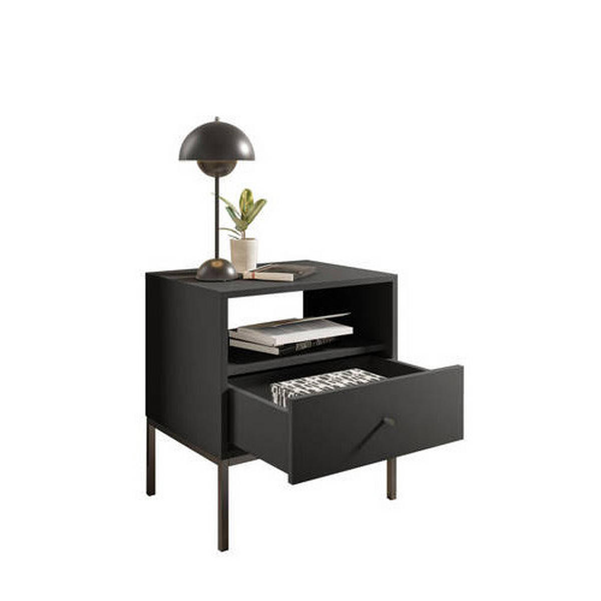 NACHTSCHRANK 54/56/39 cm  - Schwarz/Graphitfarben, MODERN, Holzwerkstoff/Metall (54/56/39cm) - MID.YOU
