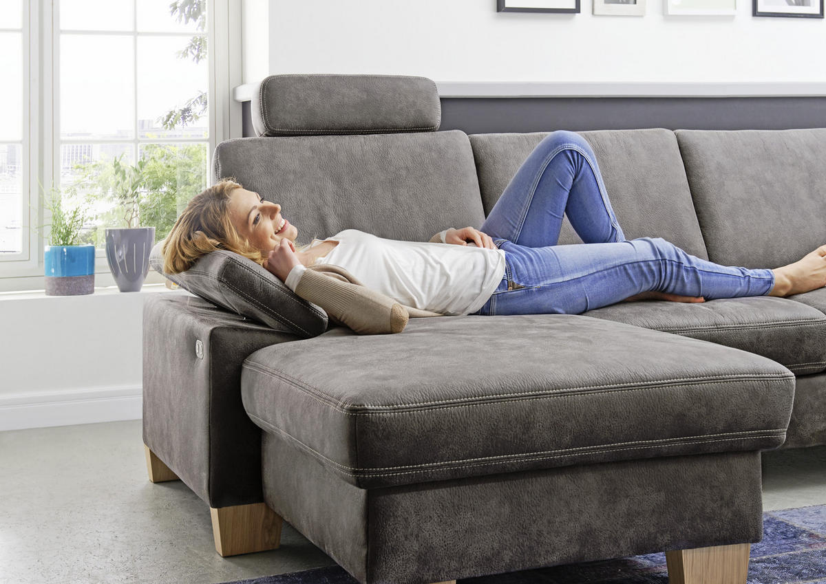 WOHNLANDSCHAFT Grau Mikrofaser  - Eichefarben/Beige, Design, Holz/Textil (235/316/167cm) - Beldomo System