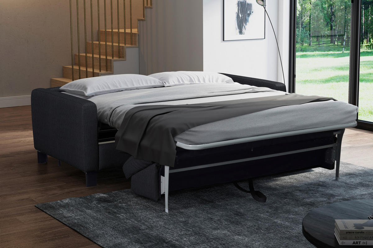 SCHLAFSOFA in Textil, Leder Schwarz  - Schwarz, Konventionell, Leder/Textil (190/87/100cm) - Celina Home