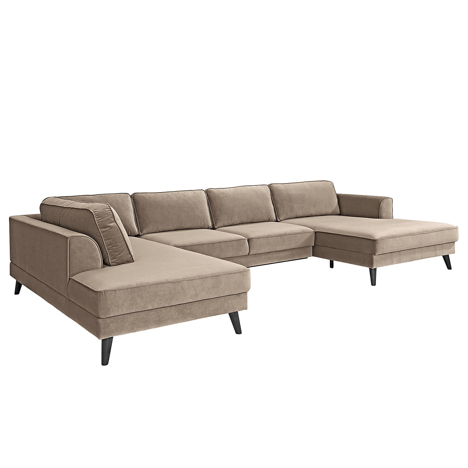WOHNLANDSCHAFT in Samt, Velours Hellgrau - Wengefarben/Hellgrau, Modern, Holz/Textil (201/85/354cm) - Trendmanufaktur